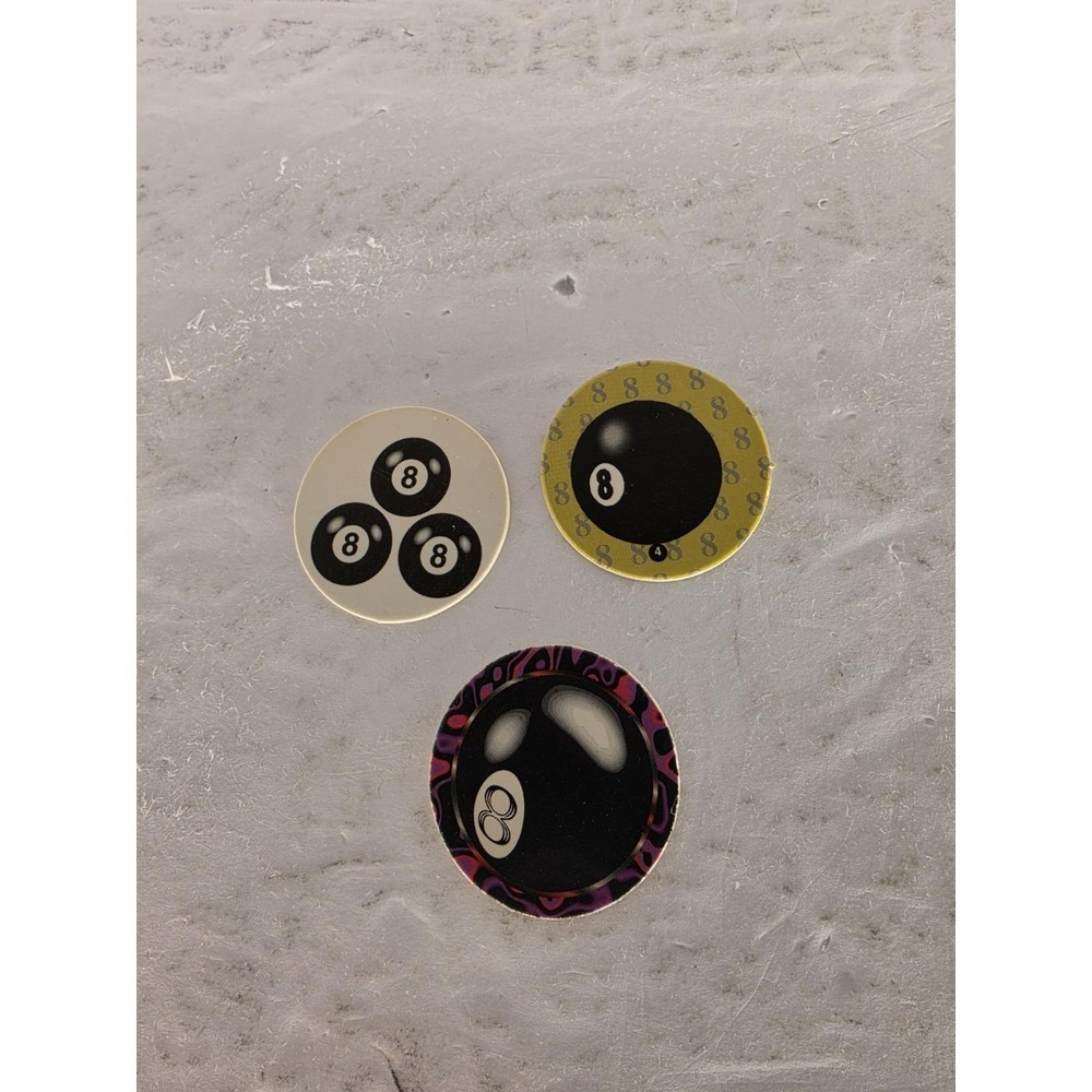 Vintage 1990s POGs 8 Ball Billiards Lot of 3 Milk Caps Retro Collectible - Picture 2 of 3